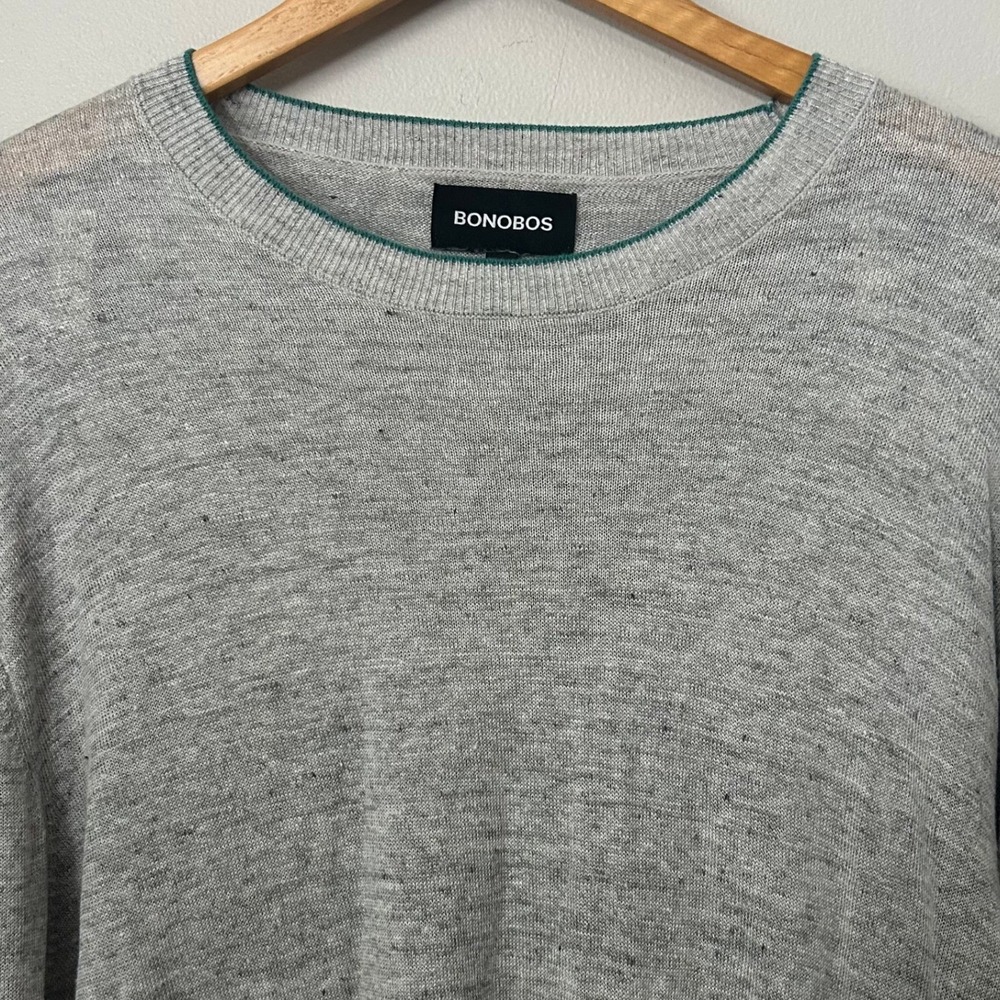 Bonobos Sweater Men XXL Gray 100% Linen Slim Fit Crew Neck Lightweight Heathered